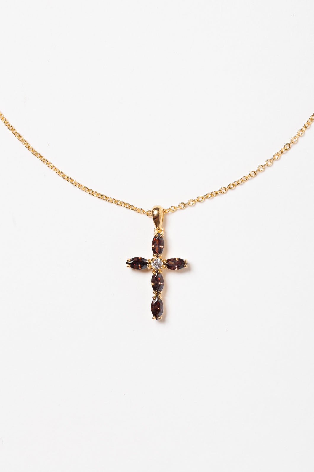 Stone Cross Necklace Brown